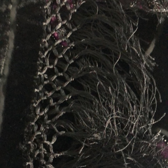 VTG Stunning PURPLE BLACK silk burnout VELVET long fringe art deco wrap shawl - Picture 13 of 15